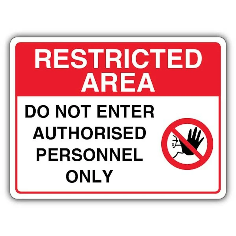 V Safety Restricted Area Do Not Enter Authorised Personnel Only - Landscape Safety Sign - 600 x 450 mm - 3mm Aluminium Composite