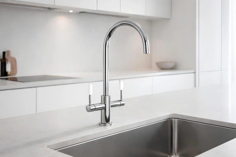 Contemporary Kitchen Mixer Venice, with Slick Long Twin levers and Swivel spout