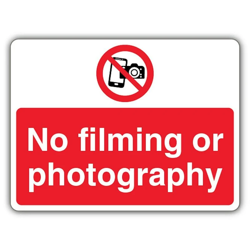 V Safety No Filming Or Photography - No Cameras Or Phones Circle - Landscape Safety Sign - 600 x 450 mm - RA1 Reflective 3mm Aluminium Composite