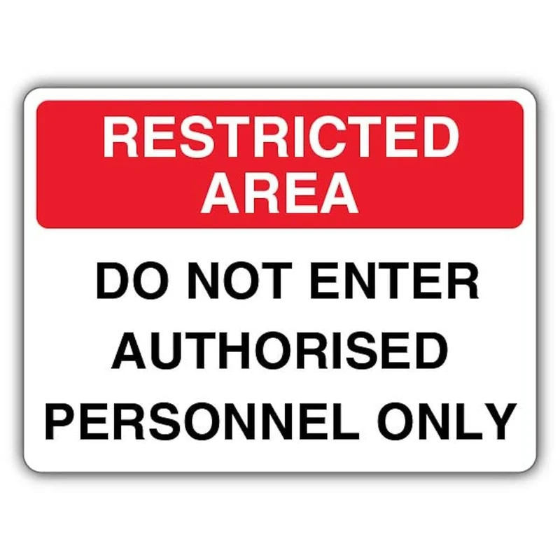 V Safety Restricted Area Do Not Enter Authorised Personnel Only Safety Sign - 600 x 450 mm - Glow In The Dark Self Adhesive Vinyl