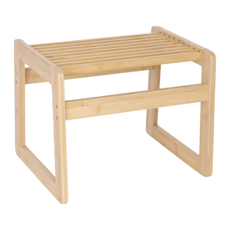 Relaxdays Compact Bamboo Stool with Slats, Sauna, 30x38x33cm, Natural