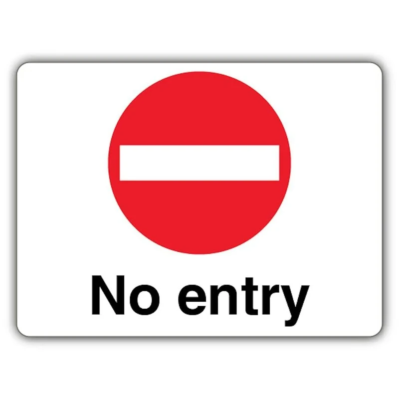 V Safety Photoluminescent No Entry - Landscape Safety Sign - 600 x 450 mm - 1.2mm Rigid Plastic - Double Glow