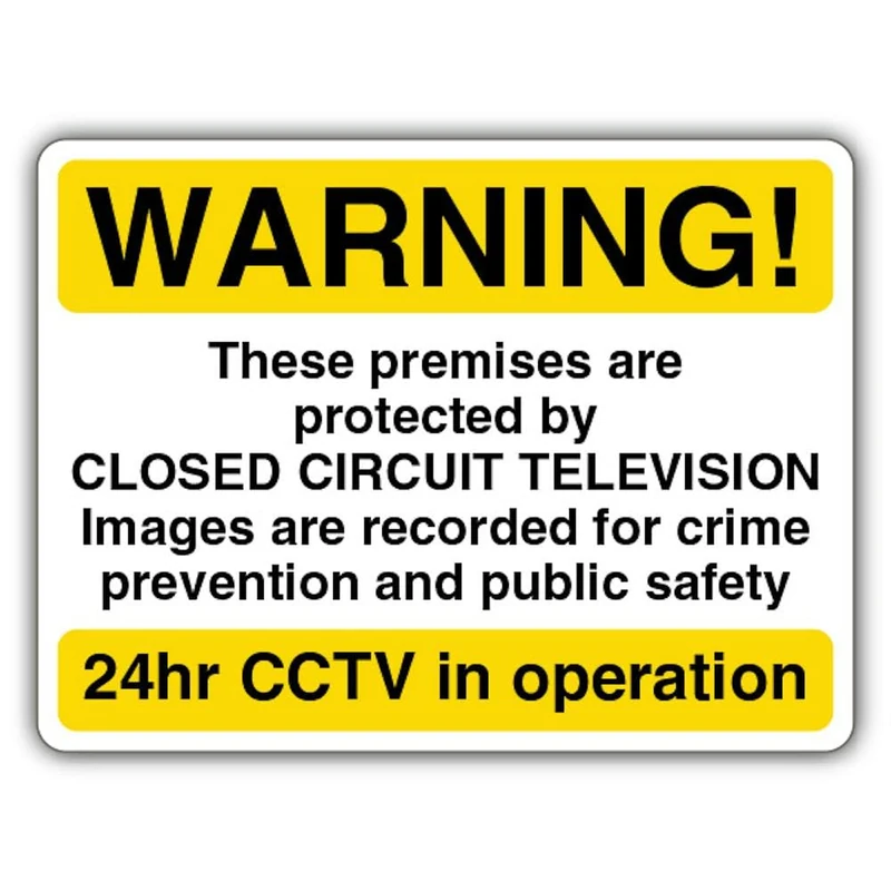 V Safety Photoluminescent Warning! 24hr CCTV in Operation Safety Sign - 600 x 450 mm - 3mm Aluminium Composite - Triple Glow