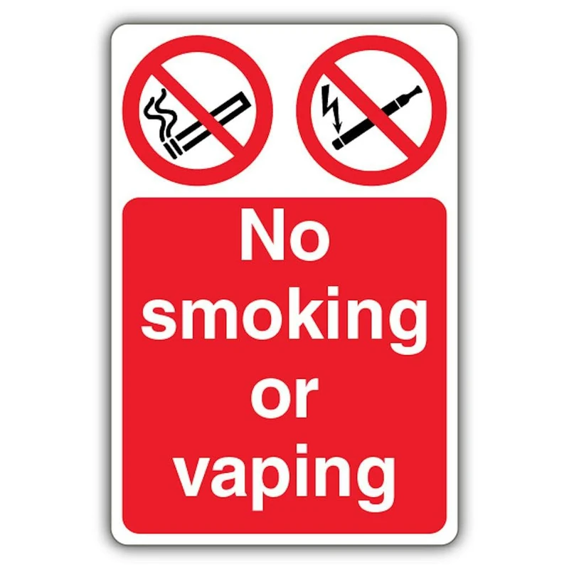 V Safety Photoluminescent No Smoking or Vaping Safety Sign - 400 x 600 mm - Self Adhesive Vinyl - Standard Glow