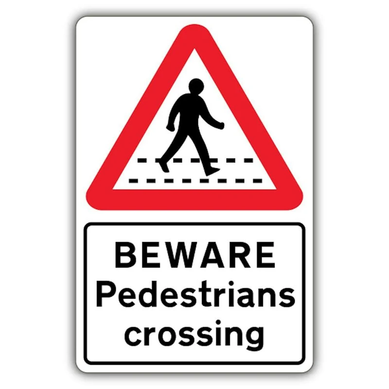 V Safety Beware Pedestrians Crossing Safety Sign - 400 x 600 mm - RA2 Reflective 3mm Aluminium Composite