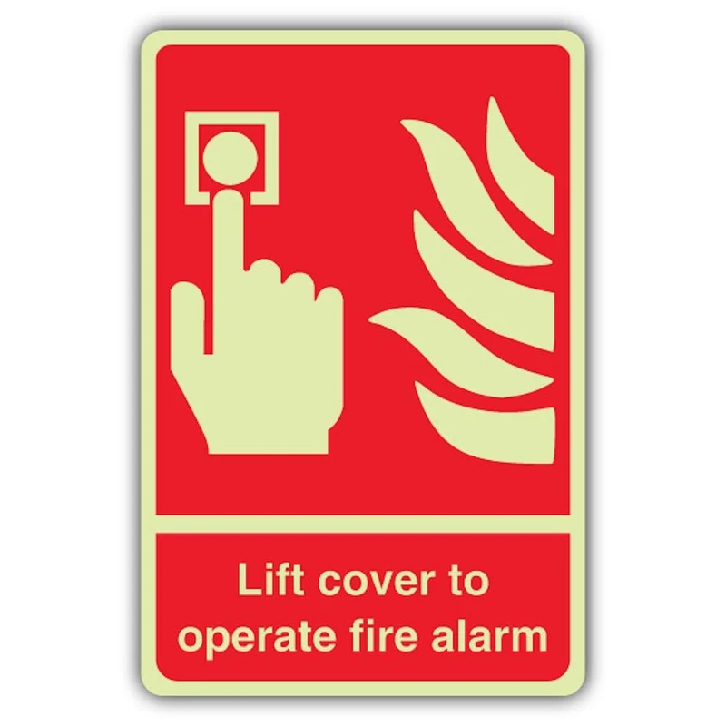 V Safety Photoluminescent Lift Cover To Operate Fire Alarm Safety Sign - 300 x 450 mm - Self Adhesive Vinyl - Triple Glow