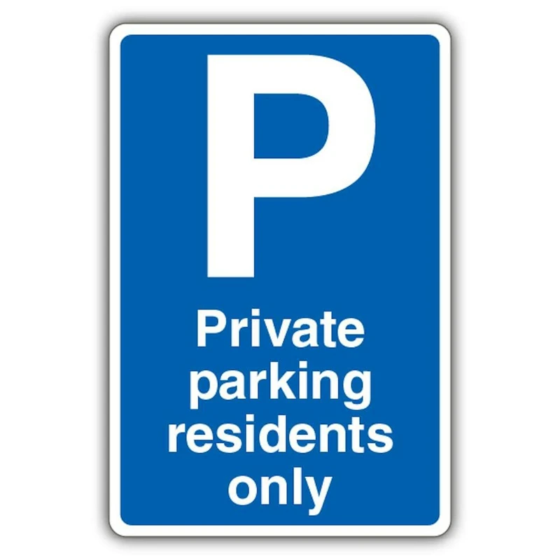 V Safety Photoluminescent Private Parking Residents Only - Mandatory Blue Parking Safety Sign - 300 x 450 mm - 3mm Aluminium Composite - Triple Glow