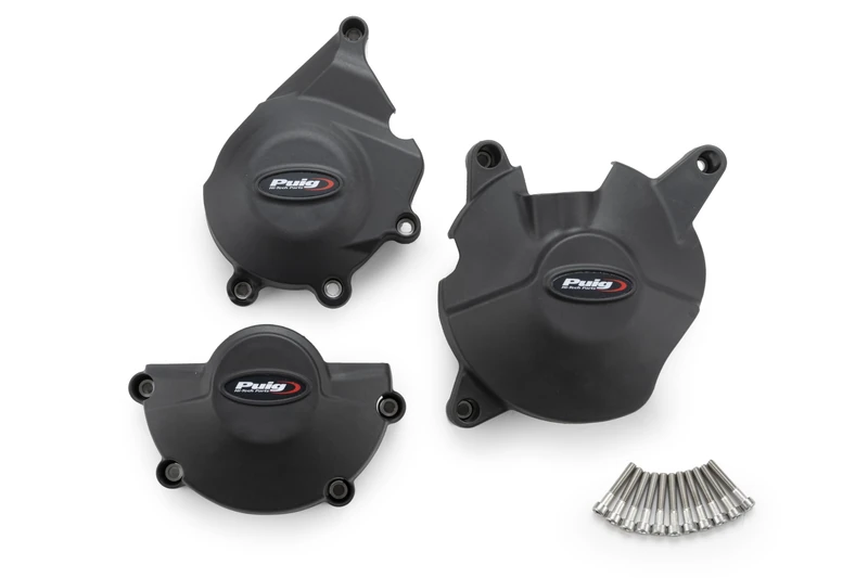 Puig 22005N Track Engine Protection Covers made of ultra-light 4 mm polypropylene, with wear indicators and advanced protection for the engine casing, Black