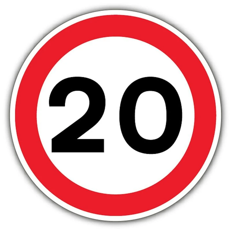 V Safety Photoluminescent 20 MPH Safety Sign - 450 x 450 mm - 3mm Aluminium Composite - Standard Glow