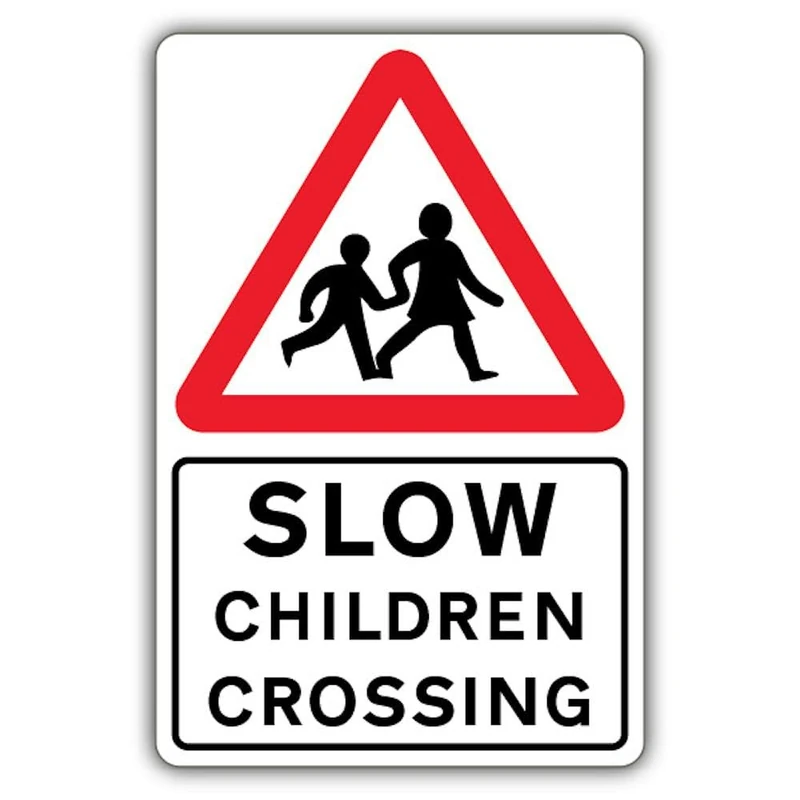 V Safety Slow Children Crossing Safety Sign - 400 x 600 mm - 3mm Aluminium Composite