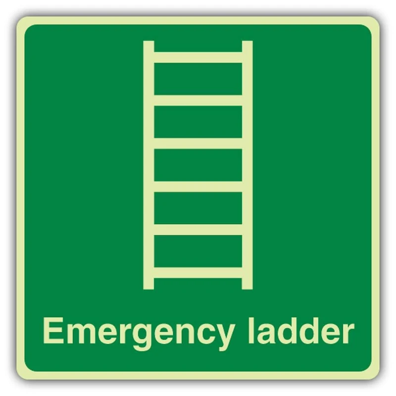 V Safety Photoluminescent Emergency Ladder Safety Sign - 450 x 450 mm - 1.2mm Rigid Plastic - Double Glow