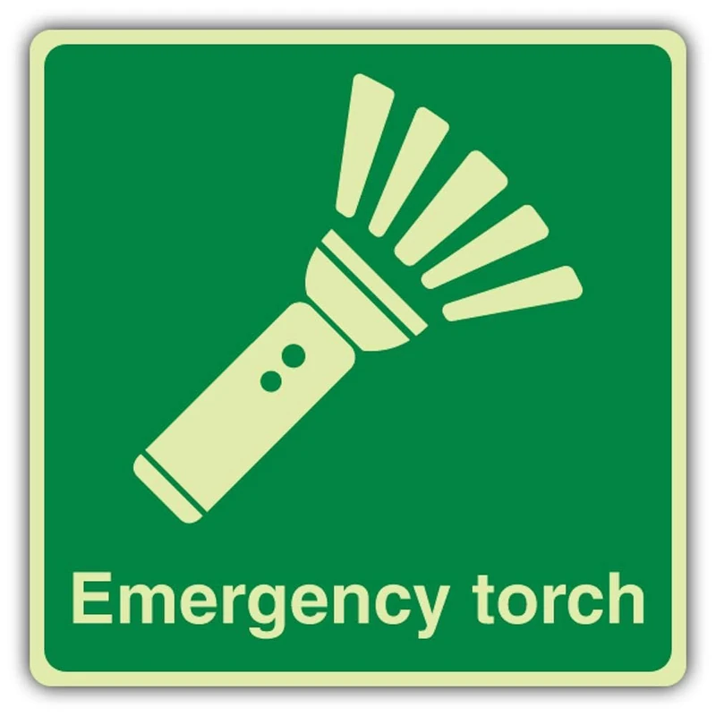 V Safety Photoluminescent Emergency Torch Safety Sign - 450 x 450 mm - Self Adhesive Vinyl - Double Glow