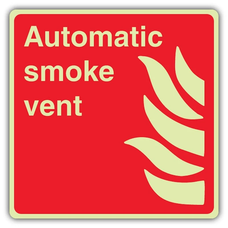 V Safety Photoluminescent Automatic Smoke Vent - Square Safety Sign - 450 x 450 mm - 1.2mm Rigid Plastic - Double Glow
