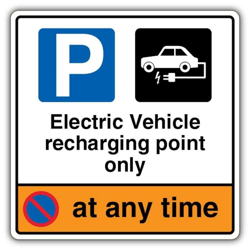 V Safety Electric Vehicle Recharging Point Only (Any Time) Safety Sign - 600 x 600 mm - 2mm Rigid Plastic