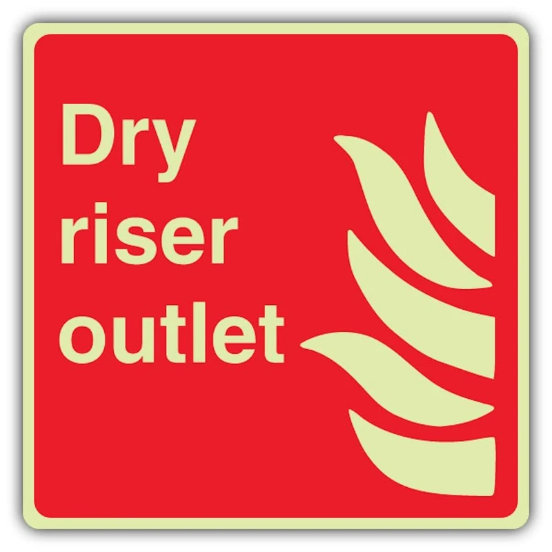 V Safety Photoluminescent Dry Riser Outlet - Square Safety Sign - 450 x 450 mm - 1.2mm Rigid Plastic - Double Glow