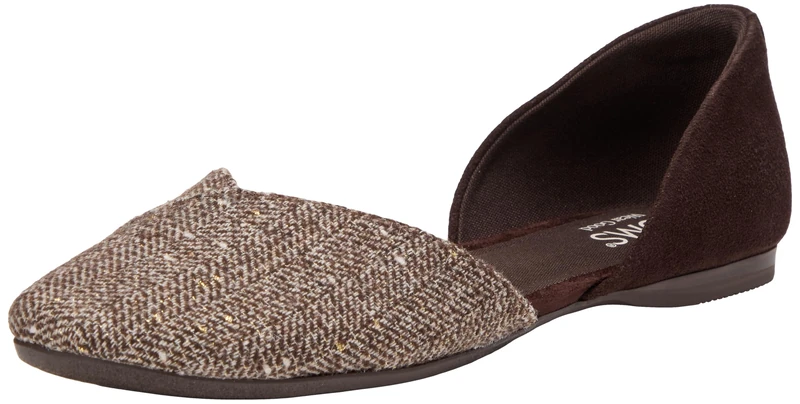 TOMS Women's Gemma D'Orsay Flat, Chocolate Brown Slubby Metallic Twill/Suede, 7.5 UK