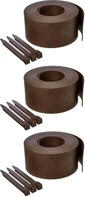 Amazon Basics Lawn Edging Coil Border with 10 Stakes, Landscape Garden Edging 13-cm/5-Inch x 12-m/40-Feet, for Lawns Raised Beds Pathways, Brown (Pack of 3)