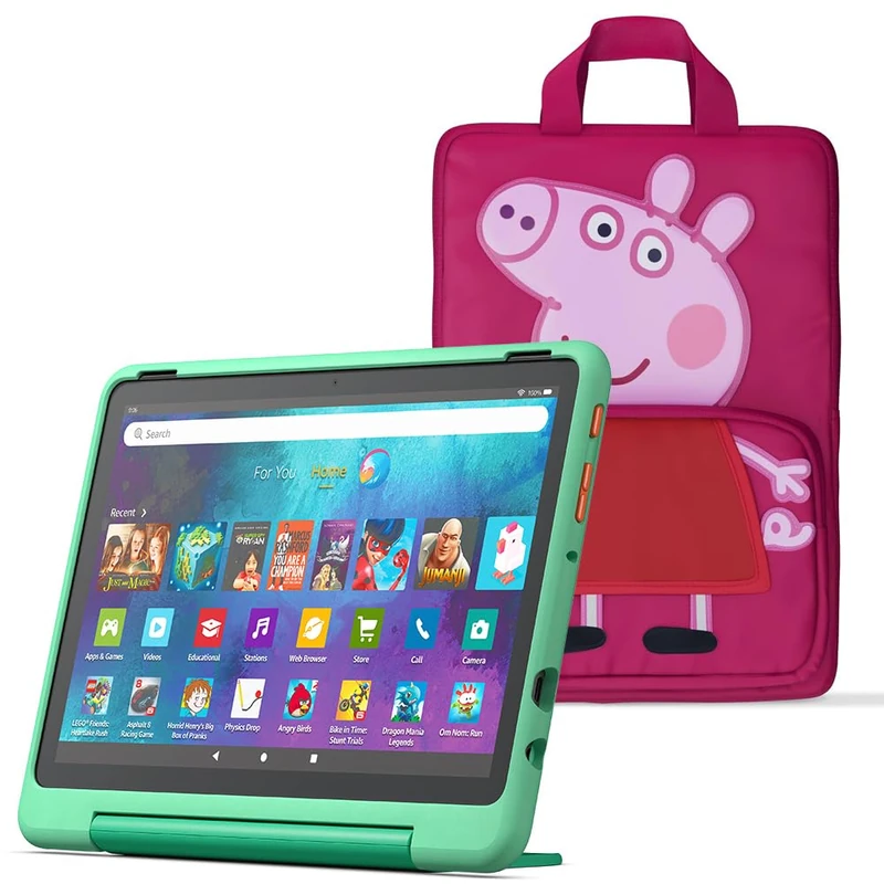 Amazon Fire HD 10 Kids Pro tablet (newest gen)| ages 6–12 | 10.1" brilliant screen, parental controls, 32GB + Peppa Pig Carrying Case for Amazon Kids Tablets