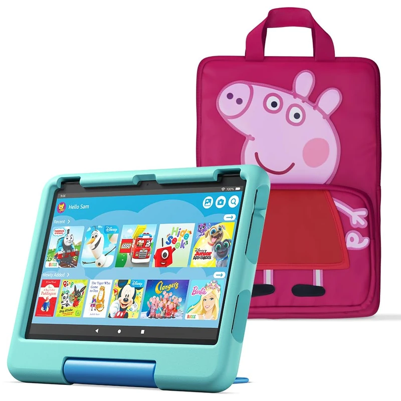 Amazon Fire HD 10 Kids tablet (newest gen) ages 3–7 | 10.1" screen, parental controls, 2-year worry-free guarantee, 32 GB + Peppa Pig Carrying Case for Amazon Kids Tablets