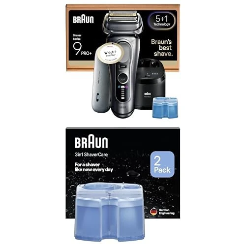 Braun Series 9 PRO+ Electric Shaver for Men Bundle with 6-in-1 SmartCare Cleaning & Charging Center and 2 Clean & Charge Refills, 5+1 Ultra-Thin Blades, Wet & Dry Cordless Razor, 60-Min Runtime