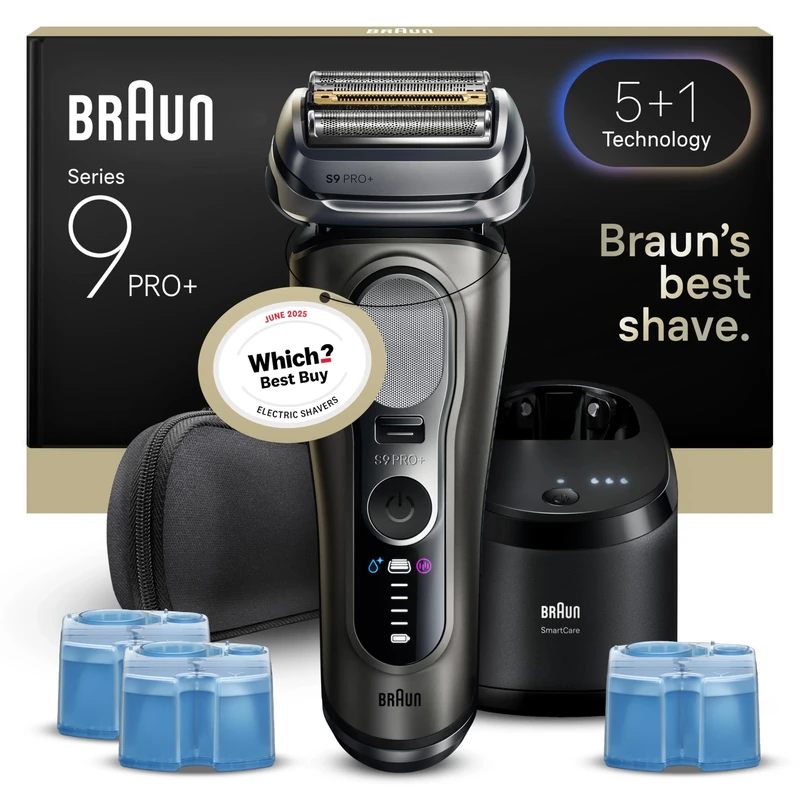 Braun Series 9 Pro+ Electric Shaver for Men Bundle, Wet & Dry Cordless Razor with SmartCare Cleaning Center & 2 Refill Cartridges, 9665CCE Graphite