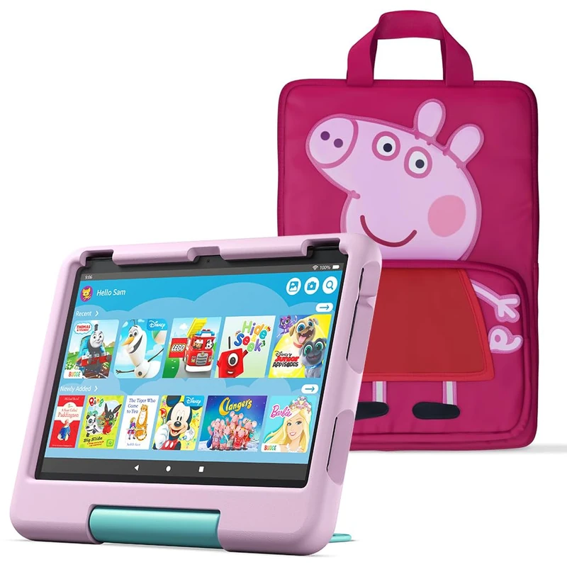 Amazon Fire HD 10 Kids tablet (newest gen) ages 3–7 | 10.1" screen, parental controls, 2-year worry-free guarantee, 32 GB + Peppa Pig Carrying Case for Amazon Kids Tablets