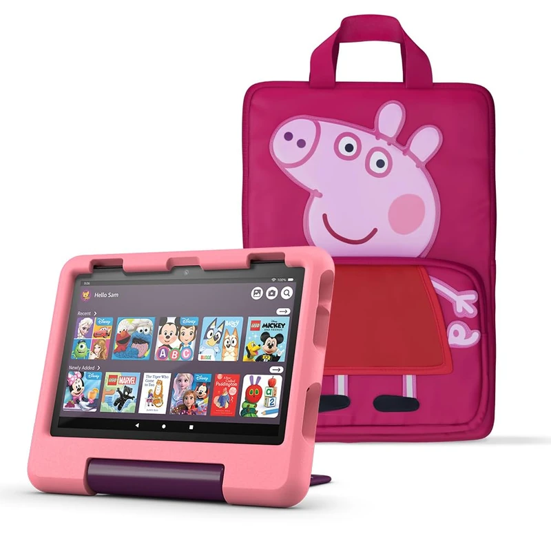 Amazon Fire HD 8 Kids tablet (Peppa Pig, limited edition), ages 3–7 | 8" HD screen, parental controls, 13-hr battery, 32 GB, Pink+ Peppa Pig Carrying Case for Amazon Kids Tablets