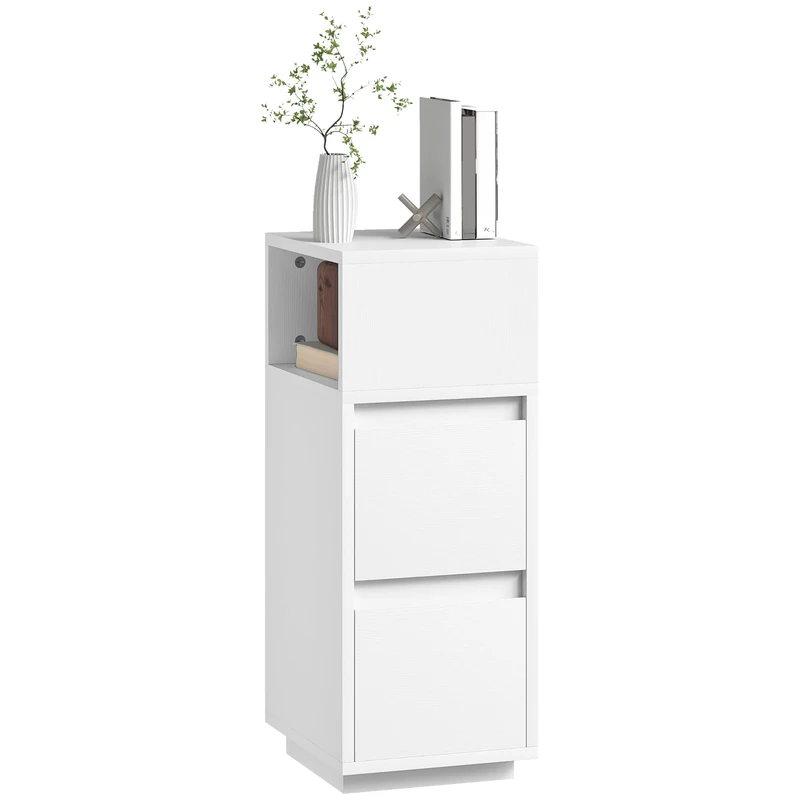 HOMCOM Slim Bedside Table, Narrow Bedside Cabinet with Open Shelf and 2 Drawers, Modern Nightstand for Bedroom, Living Room, White - Image 1
