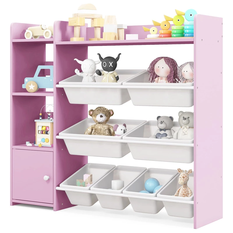 GYMAX Toy Storage Organizer, 4 Tiers Kids Bookshelf and Toy Storage Unit
