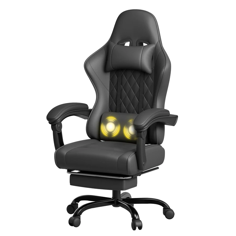 JUMMICO Gaming Chair, Desk Chair with Massage Function, Office Chair Ergonomic with Footrest, 150 kg, Black
