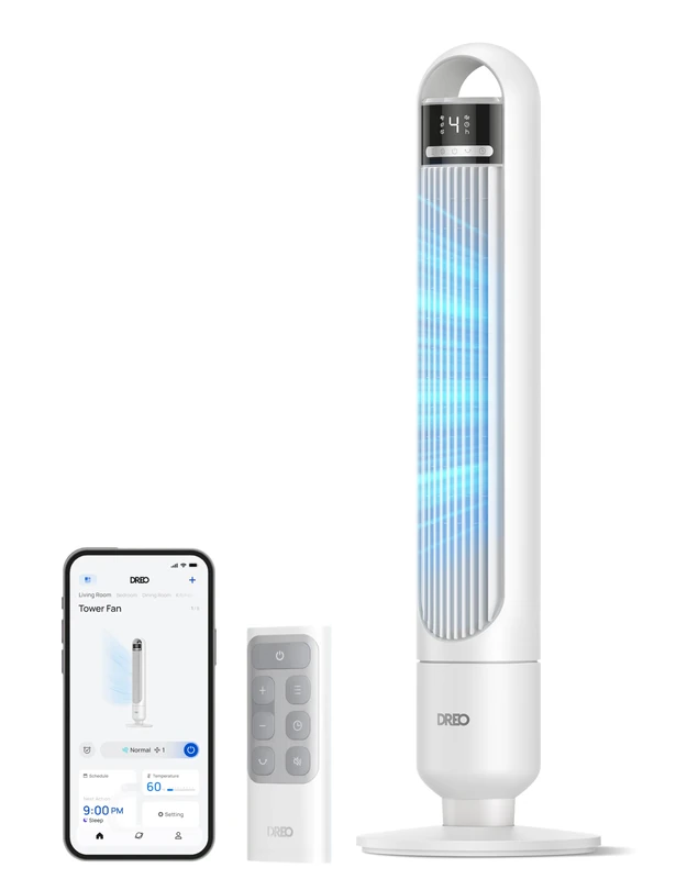 Dreo Smart Tower Fan for Bedroom, 28 dB Quiet Standing Fan with Air reach up to 29 ft, 4 Speeds & 3 Modes, 8H Timer, App, Alexa & Google Voice Control, 90° Oscillation, for Living Room, Home & Office