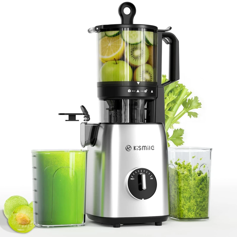 Kismile Cold Press Juicer, Slow Juicer 135mm Extra-large Feed Inlet, High Juice Yield, Juicer Machines for Whole Fruits and Vegetables, Easy to Clean, Knob