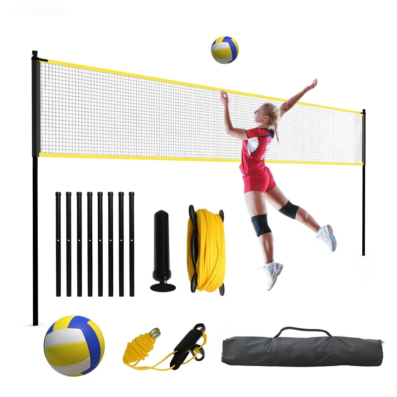 GarveeLife Volleyball Net Set, Adjustable Height Outdoor Training Net, Durable Training Equipment with Carry Bag, Easy Setup for Indoor Outdoor Beach Backyard, 243 * 366Cm / 243 * 975Cm