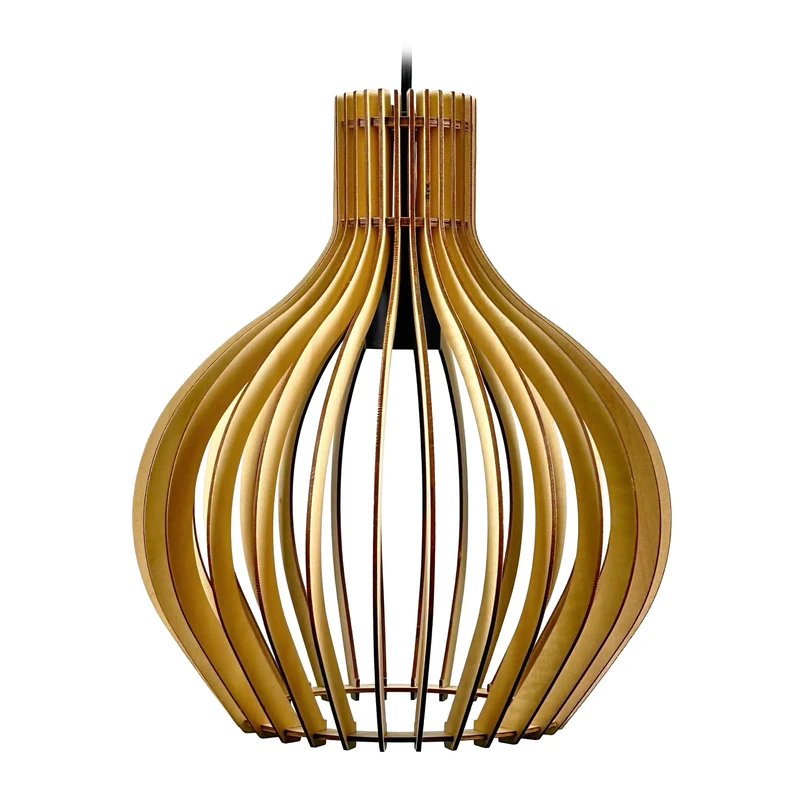 Relaxdays Pendant Light, Wood, Open Teardrop Design, Slatted Lampshade, E27 Socket, Boho Style, Natural/Black, 35x35x35