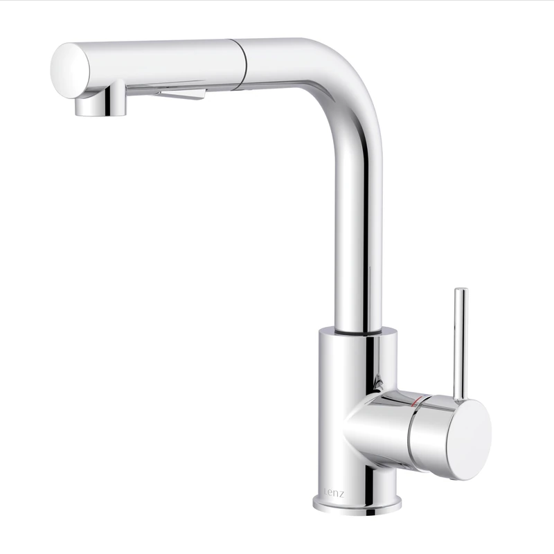 Lenz Olina Flex Kitchen Tap in Chrome with Pull-Out Spray – 2 Jet Types – Energy-Efficient Cold Start Function – Quick and Easy Assembly – Nickel Free – 46071102 - Image 1