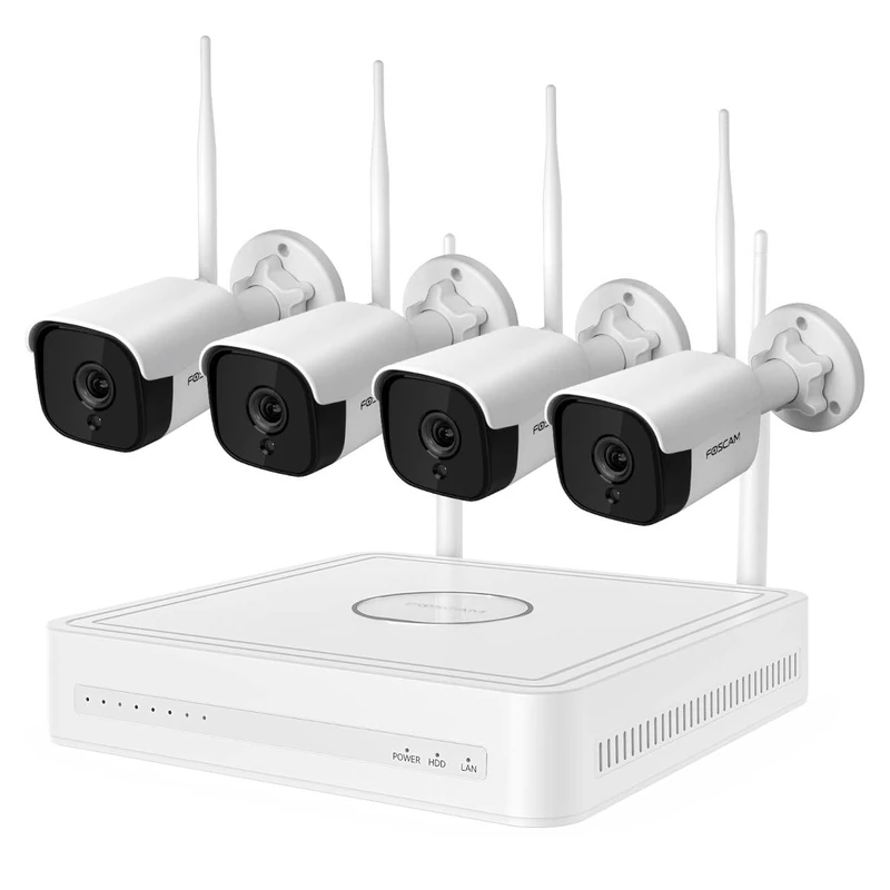Foscam FN9108W-B4-2T 8 Channel 5MP WiFi Surveillance Kit with 4 Security Cameras, Wi-Fi 6, Night Vision with 18 Infrared LEDs up to 20 m, Pre-Installed 2TB Hard Drive