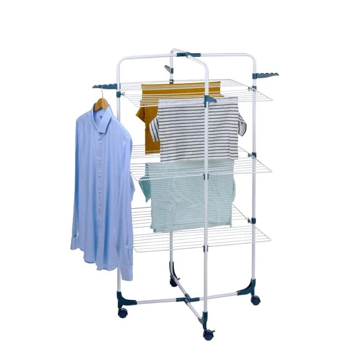 Dirt Devil Basin - approx. 30 kg load capacity - 3 tiers with 6 shelves - approx. 30 m washing line length - 4 hooks for hangers - rollers - Image 1