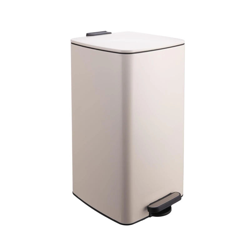 Relaxdays Kitchen Bin, 30L, Soft-Close, Removable Inner, Matte Metal, Rectangular Pedal Bin, Beige, 53x29x34cm