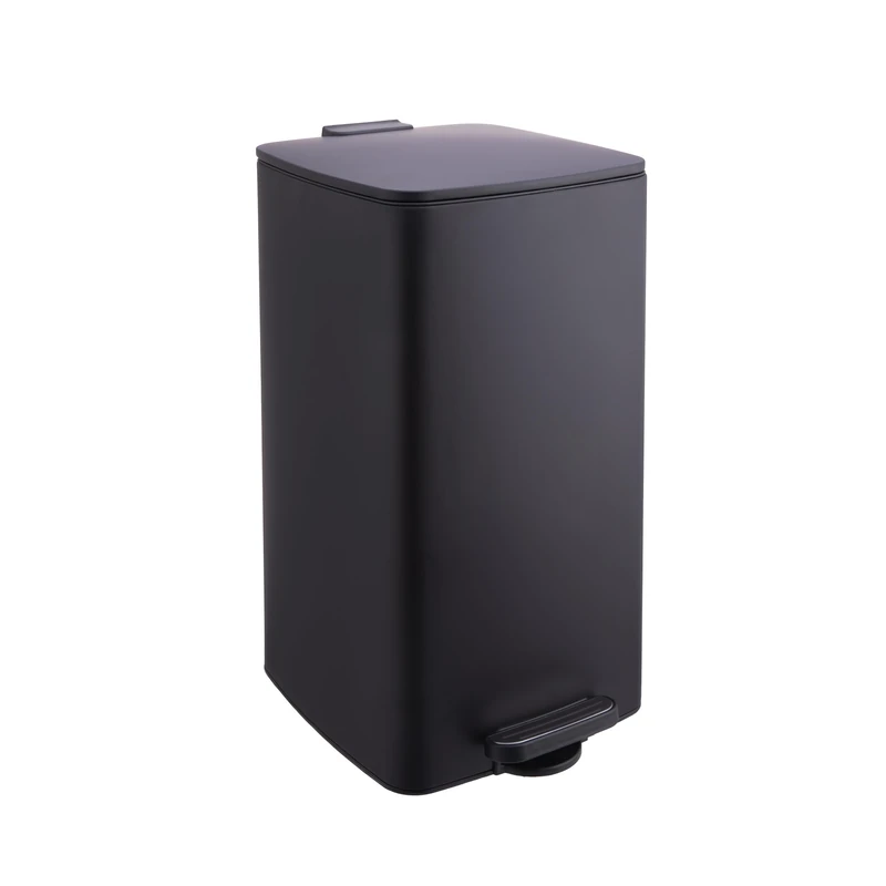 Relaxdays Kitchen Bin, 30L, Soft-Close Lid, Removable Inner, Square Pedal, Matte Black, 53x29x34 cm