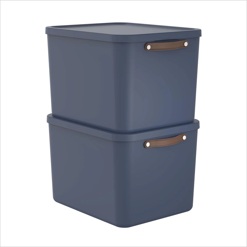 Rotho Maloja Storage Box, Set of 2, 55 L with Lid 53.5 x 40 x 34 cm (L x W x H)