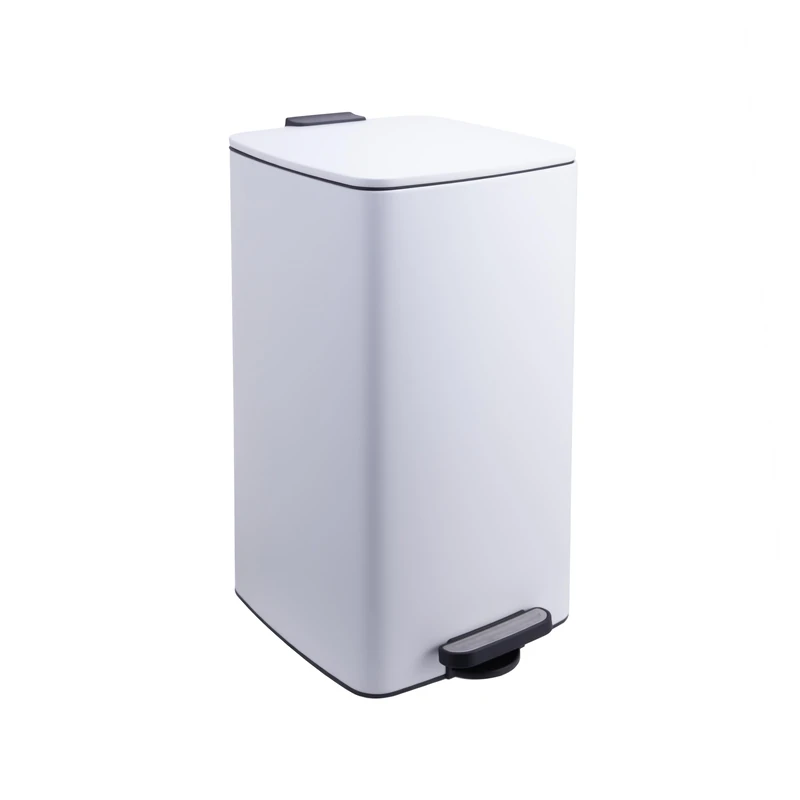 Relaxdays 30L Square Kitchen Bin with Soft-Close Lid, Removable Inner Bin, Matt White, 53x29x34cm