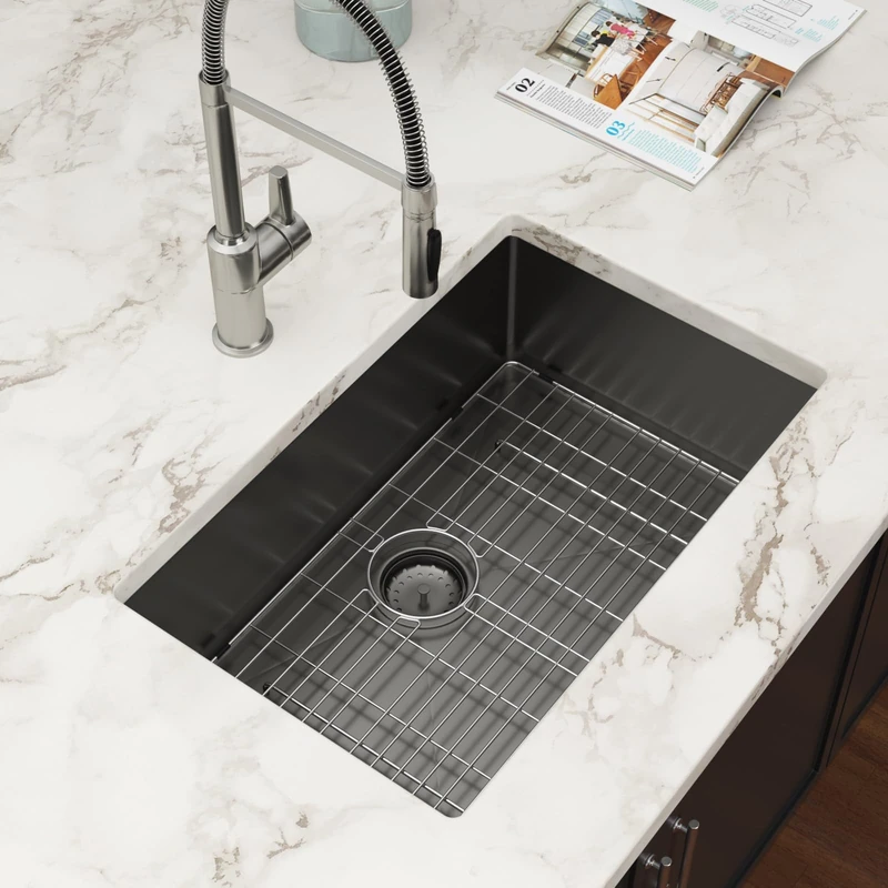 Couoko 28 Inch Black Undermount 16 Gauge Stainless Steel Kitchen Sink