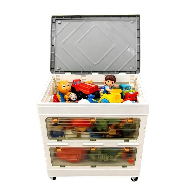 Foldable Storage Boxes, 60 x 40 x 60 cm, 135 L Organiser Boxes, Wardrobe with Lid & Wheels, Stackable Plastic Cabinet for Cupboard, Bookcase, Bathroom, Bedroom, Study, Office