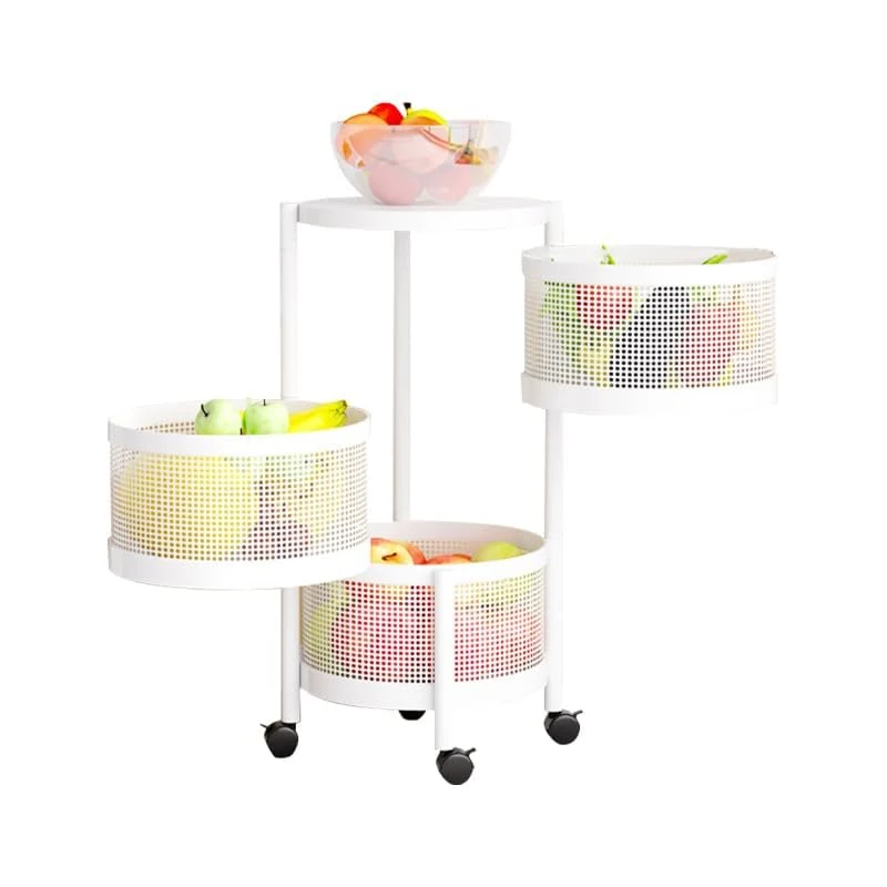 GarveeLife Kitchen Storage Trolley with Wheels, 3 Levels Kitchen Shelf with Rotating Fruit Basket Made of Carbon Steel, Multi-Layer Vegetable Shelf, Trolley Storage Trolley for Kitchen, Office