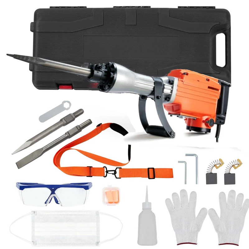 Hammer Drill, Demolition Hammer, 1700 W Professional Set, 65 A Heavy Duty Mortising Hammer with 3 Chisel Bits, Vibration Dampening, Carry Bag & Safety Accessories for Concrete, Masonry (1700 W) - Image 1