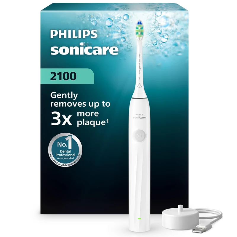 Philips Sonicare 2000 Series Electric Toothbrush - Sonic Toothbrush with 2 Intensity Levels, EasyStart Feature, SmarTimer, 14-Day Runtime, White, Model HX4021/01, [New]