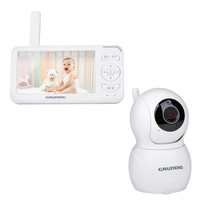 Grundig Video Baby Monitor with Camera, Baby Monitor with 5 Inch Colour Screen, Baby Monitor with Night Vision, Temperature Display and Talkback Function, White - Image 1