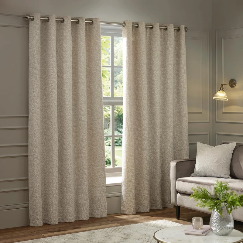 Paoletti Galaxy Eyelet Curtain Pair – Lined Room Darkening Luxury Opulent Chenille Curtains (Ivory - 168x137cm)