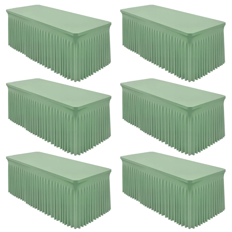 Shillance 6 Packs Sage Green Spandex Table Covers 8 Foot, Fitted Stretch Table Skirts 30x96 Inch, Wrinkle-Free Floor Length Polyester Tablecloths for Weddings Parties Banquets Events Decorations