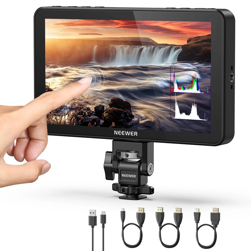 NEEWER F600 7" Camera Field Monitor, 2400nit HD 1920x1080 IPS Touch Screen with 3D LUT, 4K HDMI Loop in/Out with Peak Focus DSLR Video Assist HDR Waveform, Cold Shoe Mount, Battery Not Included